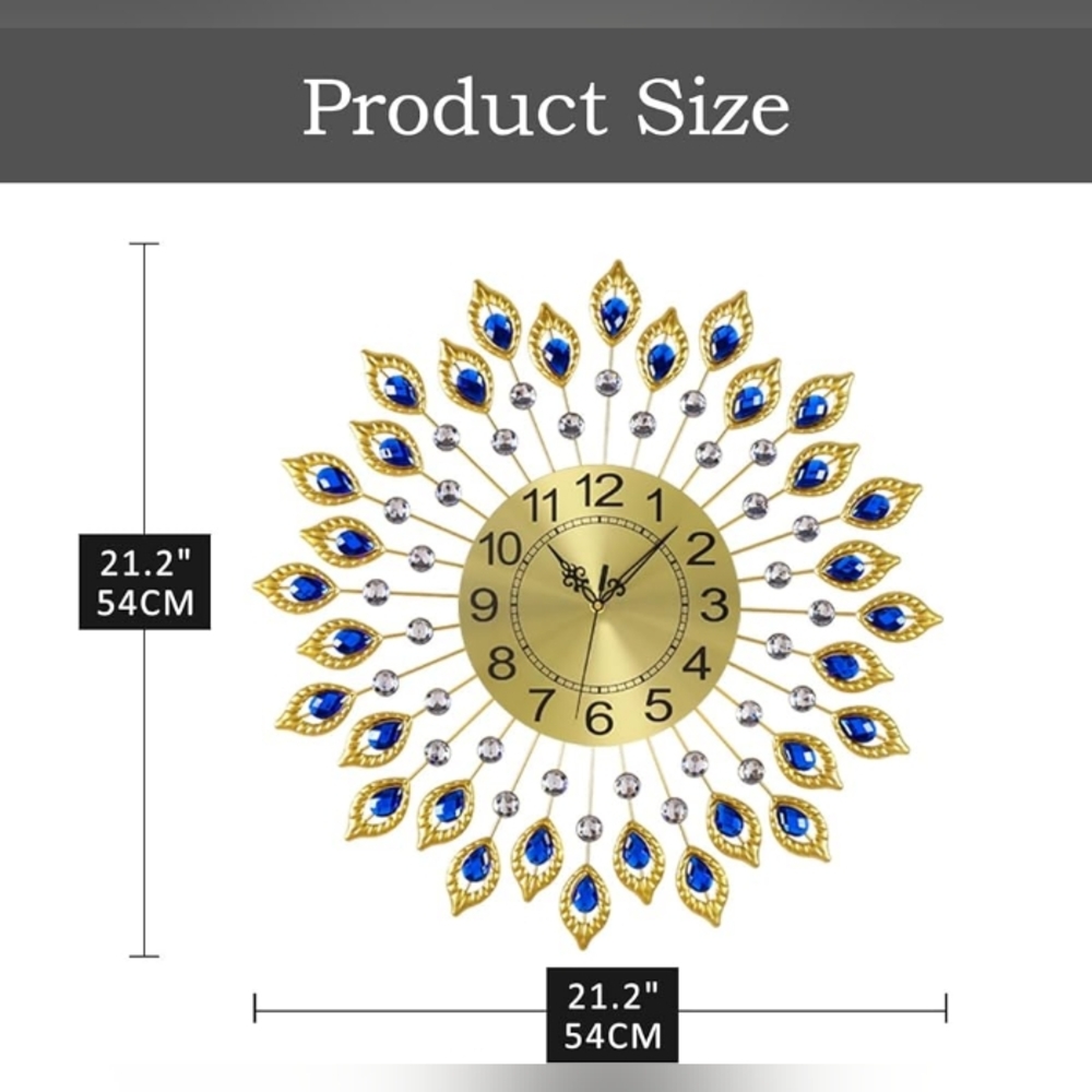 21.2 Inch Gold Large "Peacock" Wall Clocks - Picture 2 of 5